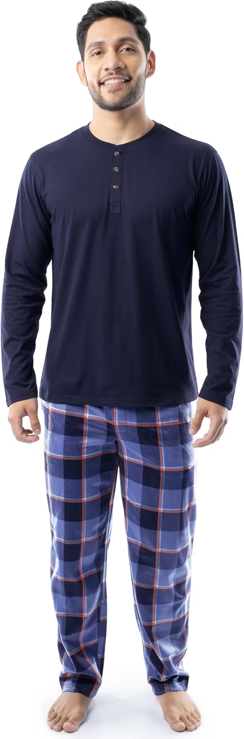 IZOD Men's Long Sleeve Jersey Top and Fleece Pants Sleep Pajama Set