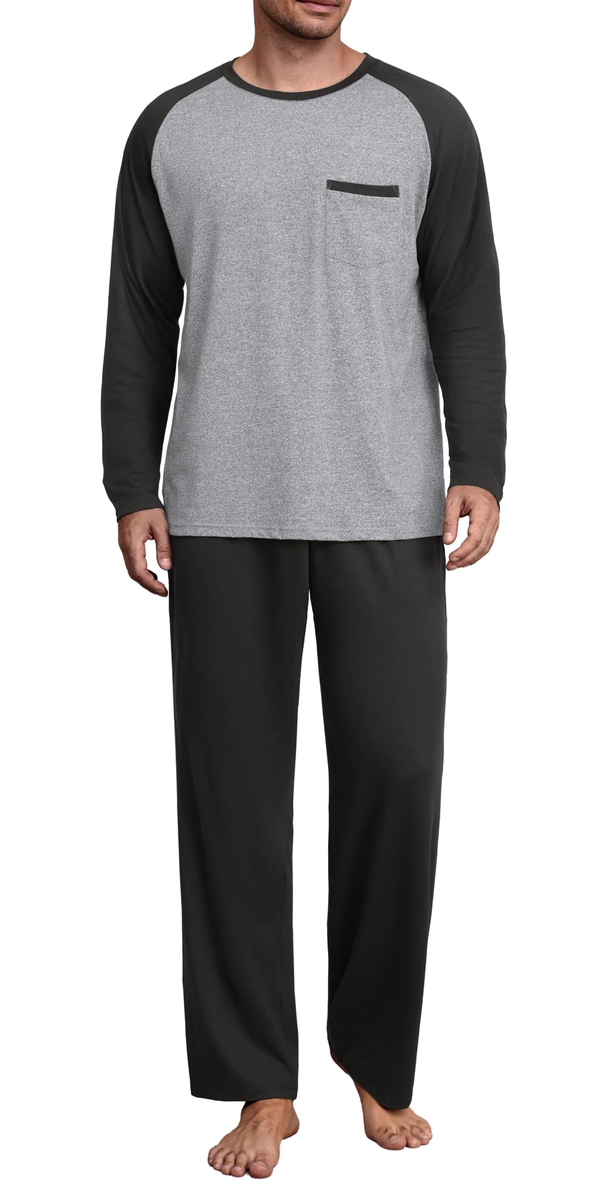 Mens Pajamas Set,Long Sleeve T Shirt Pjs Soft 2 Piece Loungewear With Pants