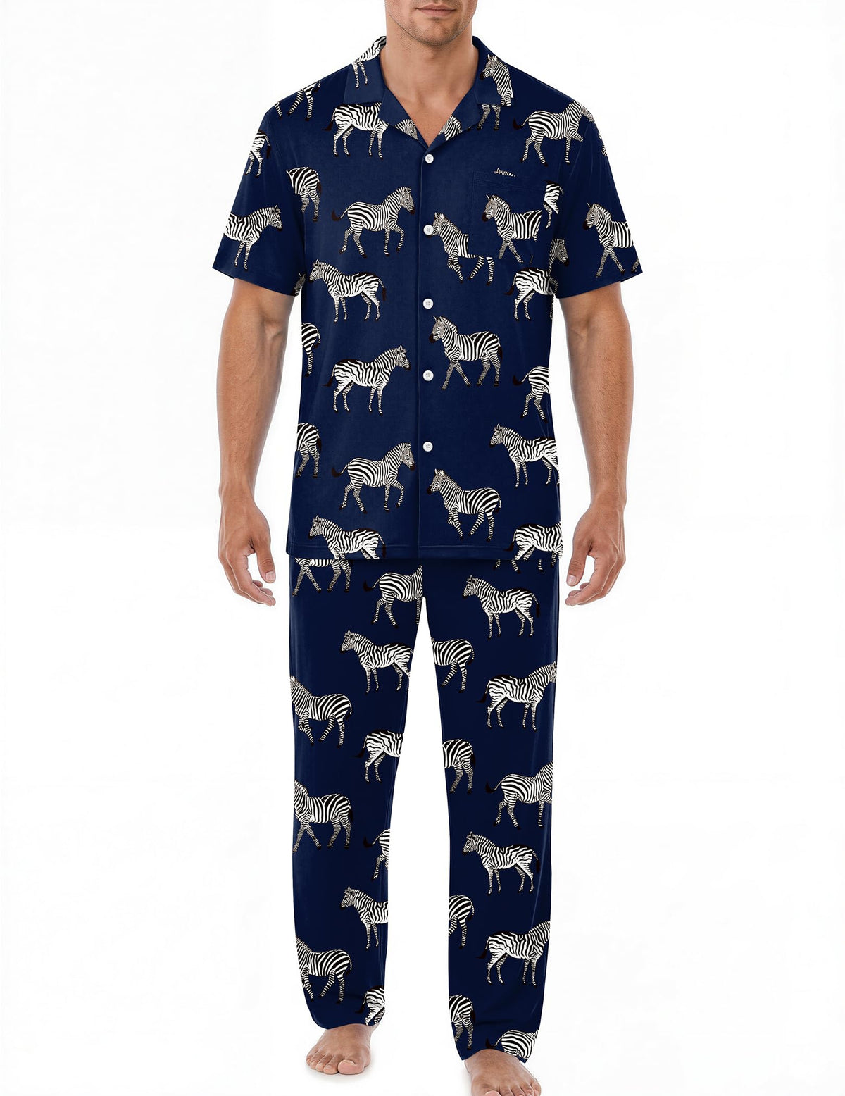 EKouear Mens Pajamas Set Button Down Short Sleeve Shirt Pjs with Long Pants