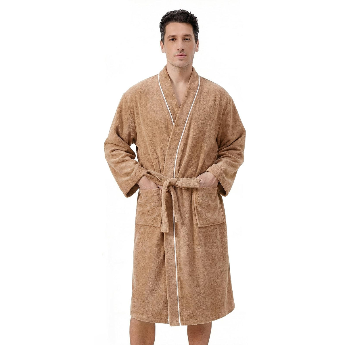 Inner Wish Men's Terry Cloth Bathrobe - Soft Absorbent Quick-Dry Spa Robe with Pockets, Lightweight Robe for Shower
