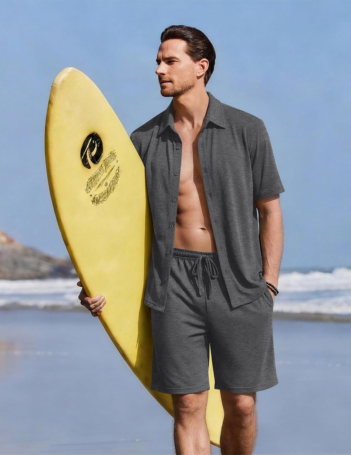 Ekouaer Men's Pajama Sets Button Down Summer Pjs Hawaiian Lounge Set XS-XXL
