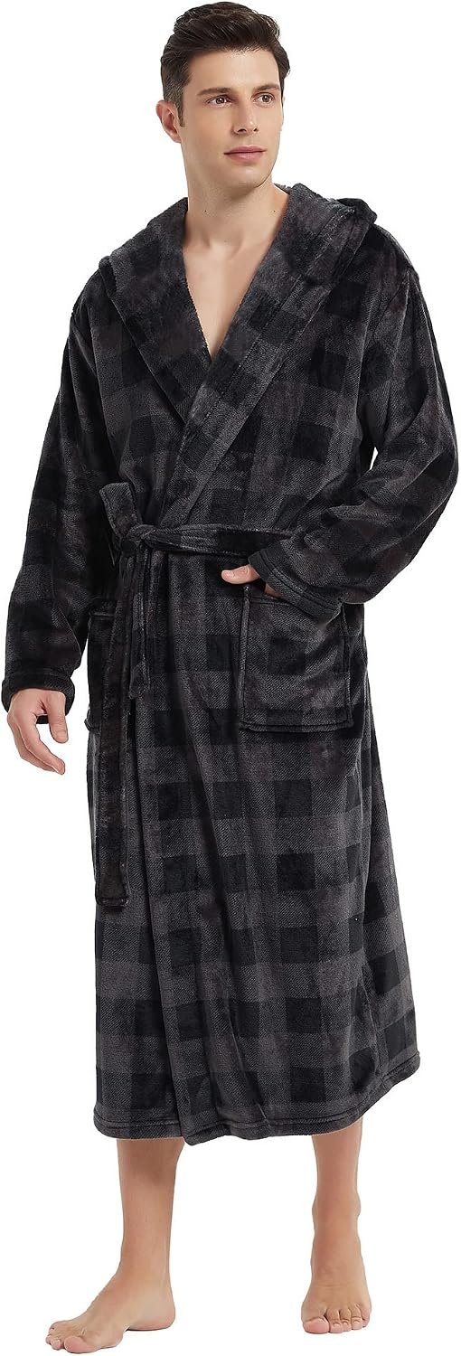 Vulcanodon Mens Robe with Hood, Fleece Bathrobe Plush Robes for Men