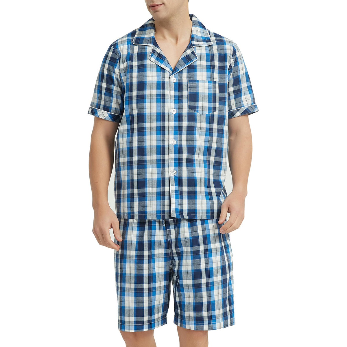 Vulcanodon Mens Cotton Pajama Set Short Sleeve Lightweight Sleepwear