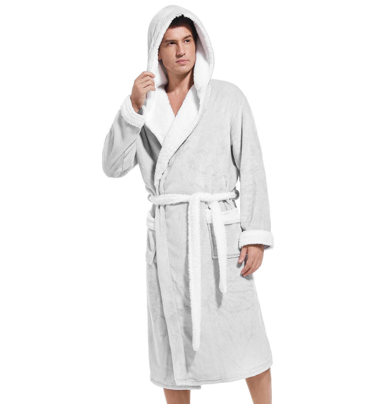 Inner Wish Mens Hooded Robe, Plush Long Highly Absorbent Bath robes Cozy Warm Bathrobe Fuzzy male Spa Robe With Pockets