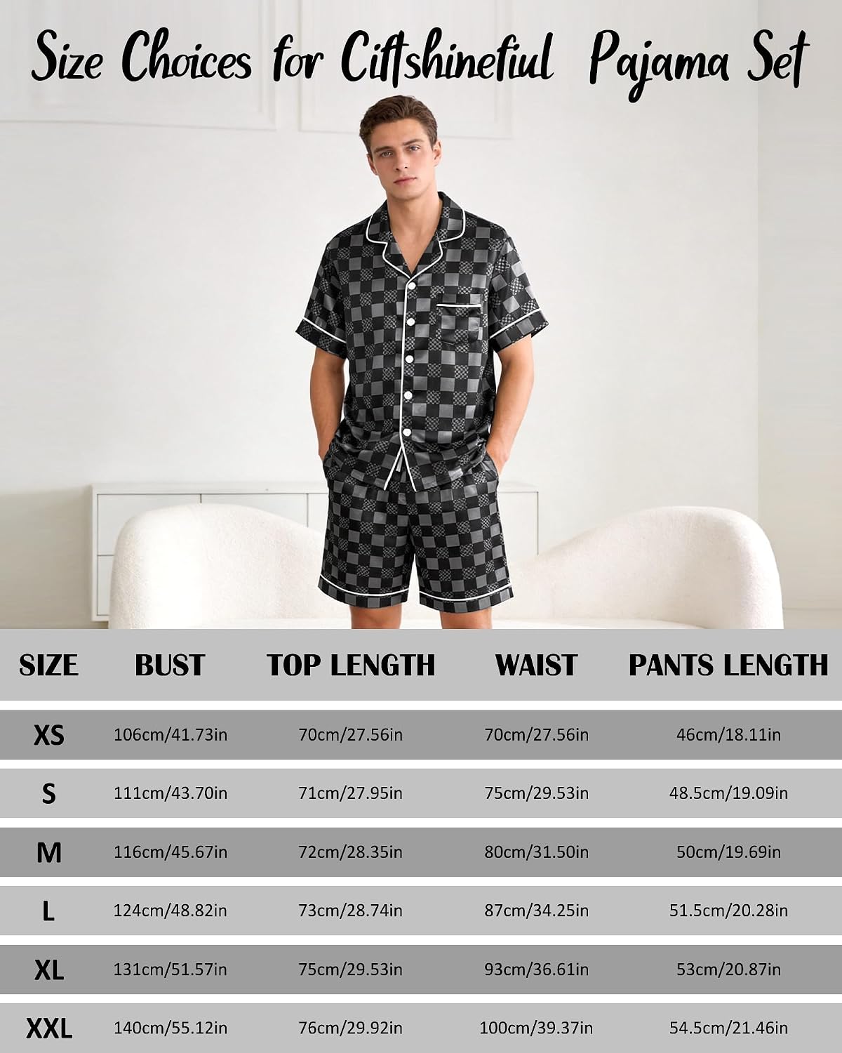 Mens Satin Silky Pajamas Set Short Sleeve Button Down Sleepwear Pjs Summer 2 PCS Loungewear with Pockets M-2XL