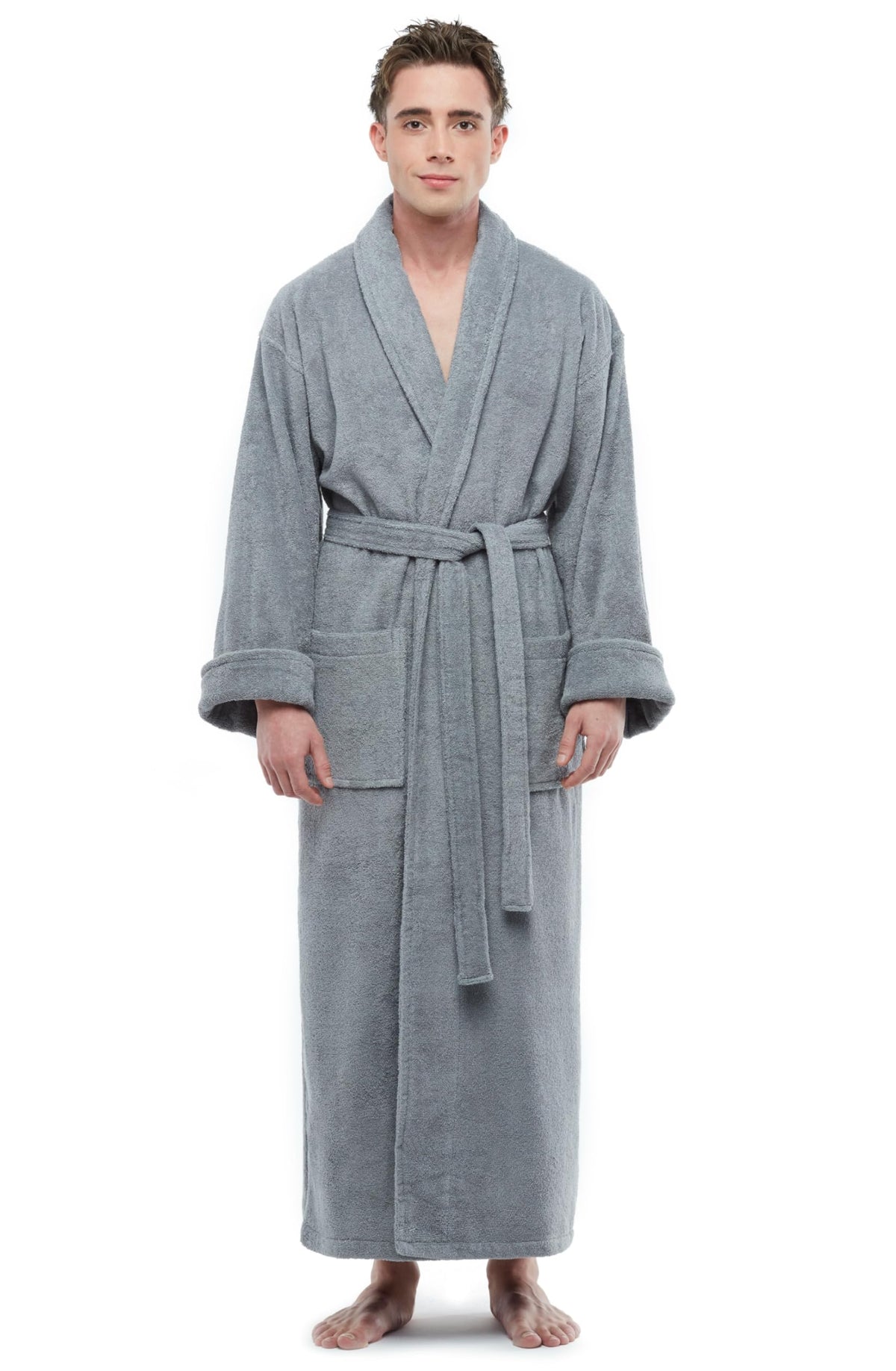 ESKYMODE Mens Cotton Bathrobe Ankle Length Long Men’s Terry Cloth Bath Robe