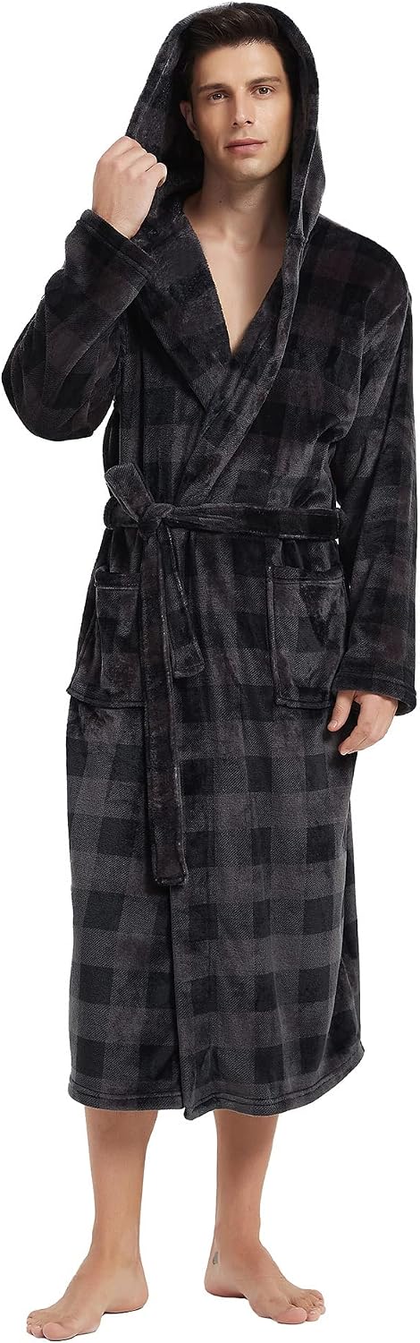 Vulcanodon Mens Robe with Hood, Fleece Bathrobe Plush Robes for Men