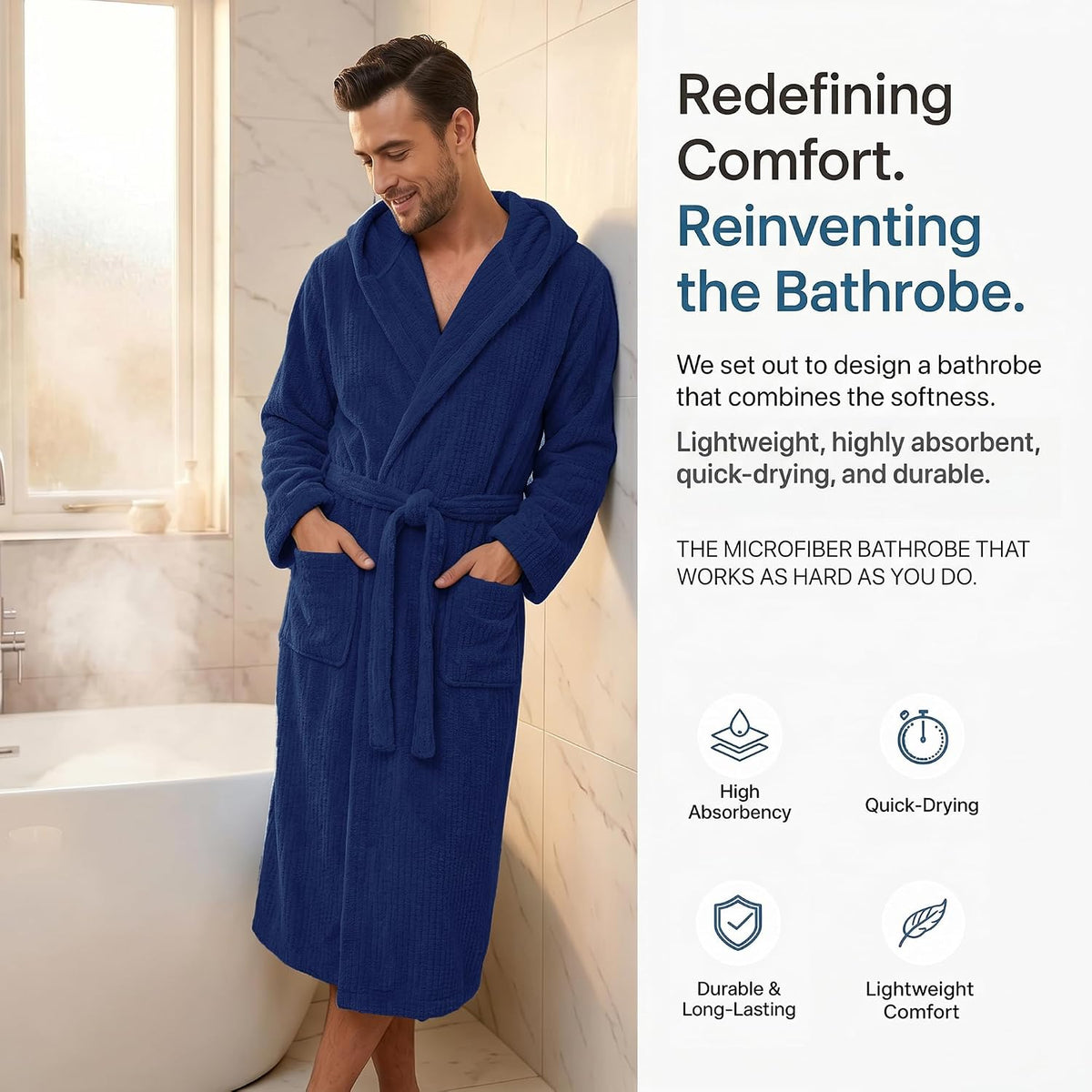PJGGZ Men's Bathrobes with Hood, Soft Long Towel Robe for Men - Super Absorbent Quick Dry yet Warm
