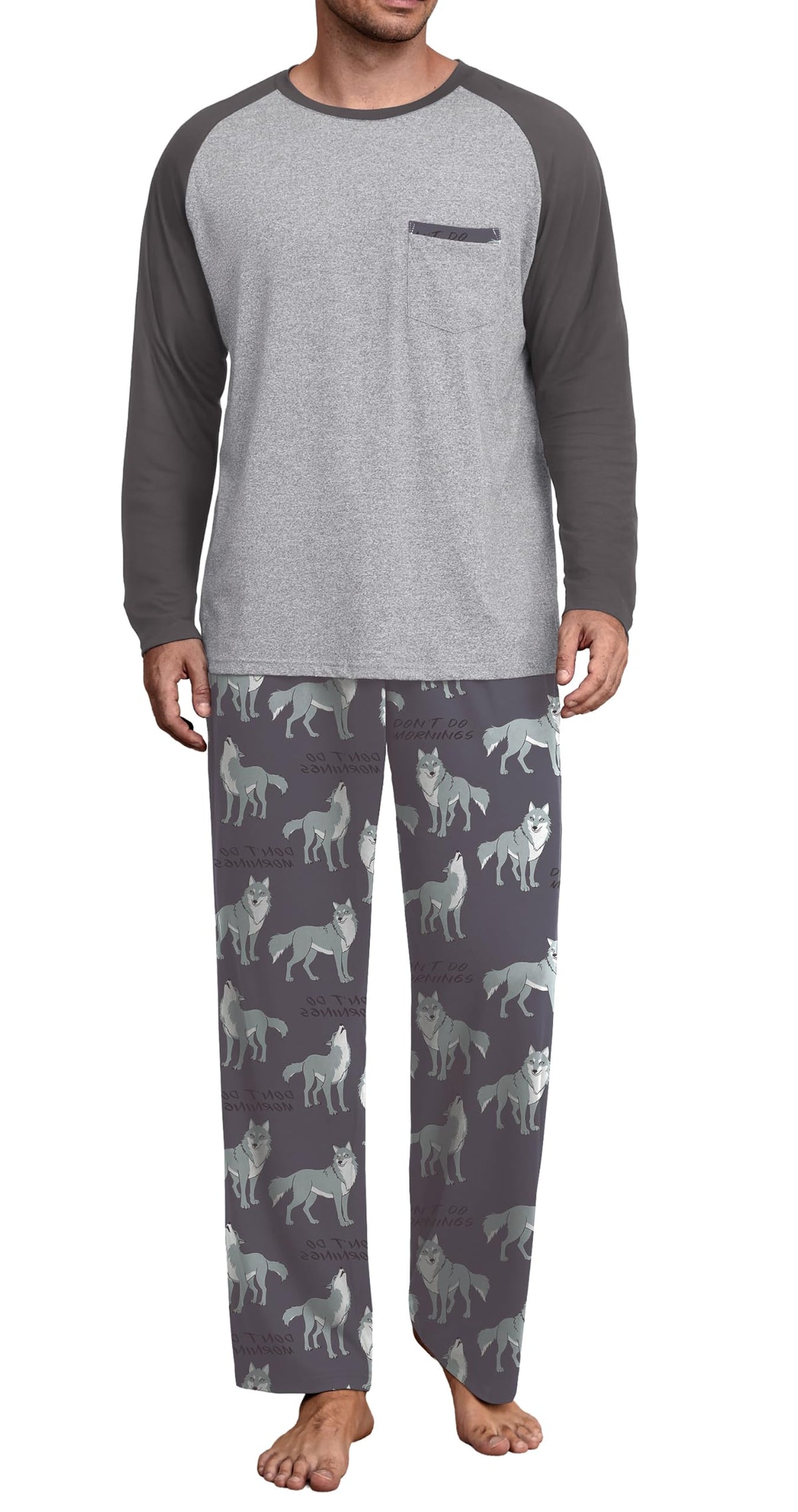 Mens Pajamas Set,Long Sleeve T Shirt Pjs Soft 2 Piece Loungewear With Pants