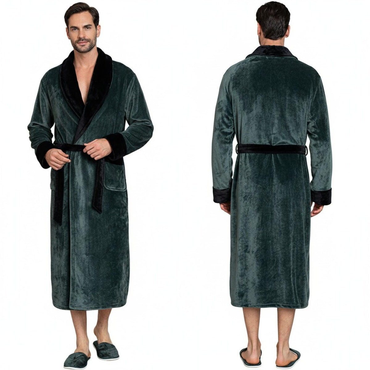 Lotus Linen Personalized Men's Plush Robe - Luxury Hooded Fleece Bathrobe with Custom Embroidery