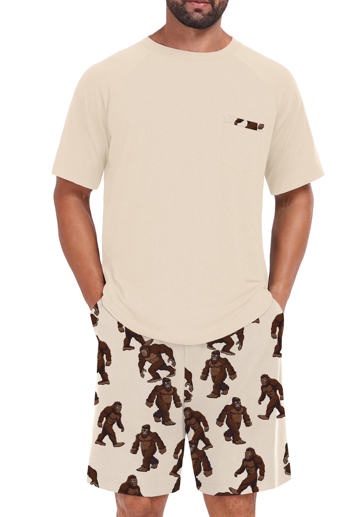 Mens Pajamas Set Shirt and Shorts Lightweight Summer Sleepwear
