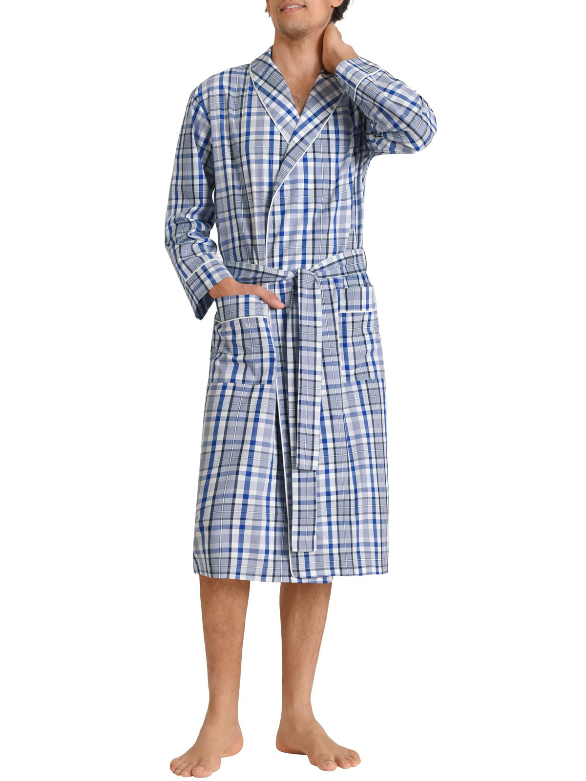 Latuza Men's Woven Cotton Robe Long Sleeves Bathrobe