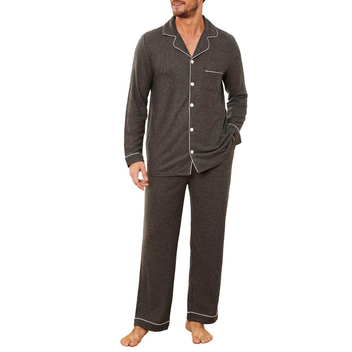 U2SKIIN Mens Pajama Set, Soft Stretch Long Sleeve Sleepwear with Pockets