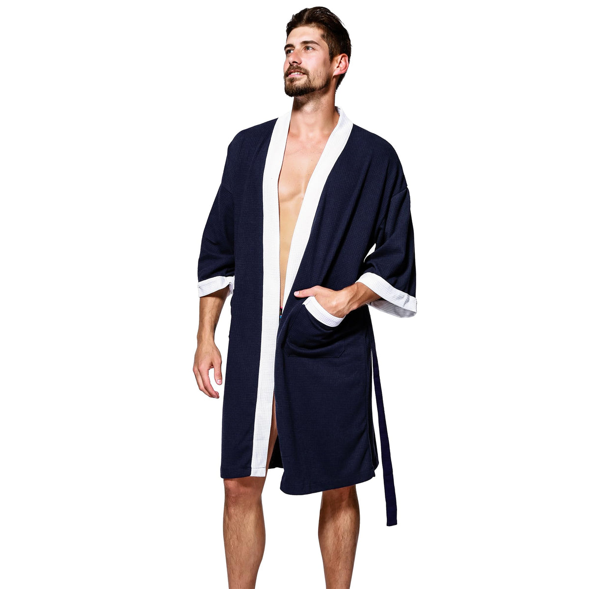 Haseil Men's Turkish Cotton Bathrobe Waffle Kimono Terry Cloth Hotel Spa Robes