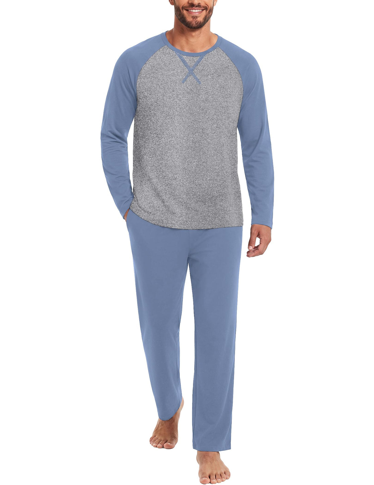 Ekouaer Mens Pajama Set Long Sleeve PJs Lightweight Sleepwear with Pockets