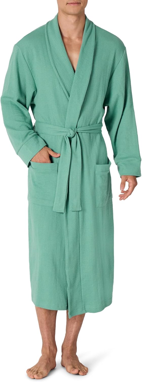 Amazon Essentials Men's Lightweight Cotton Waffle Bath Robe, Mid-Length Loungewear (Available in Big & Tall)