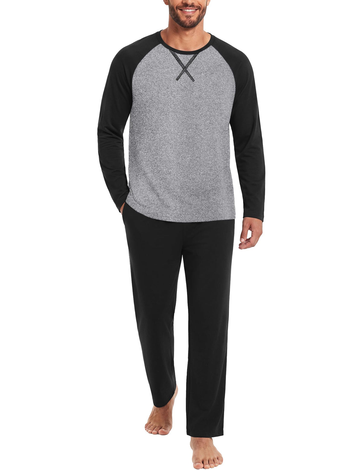 Ekouaer Mens Pajama Set Long Sleeve PJs Lightweight Sleepwear with Pockets