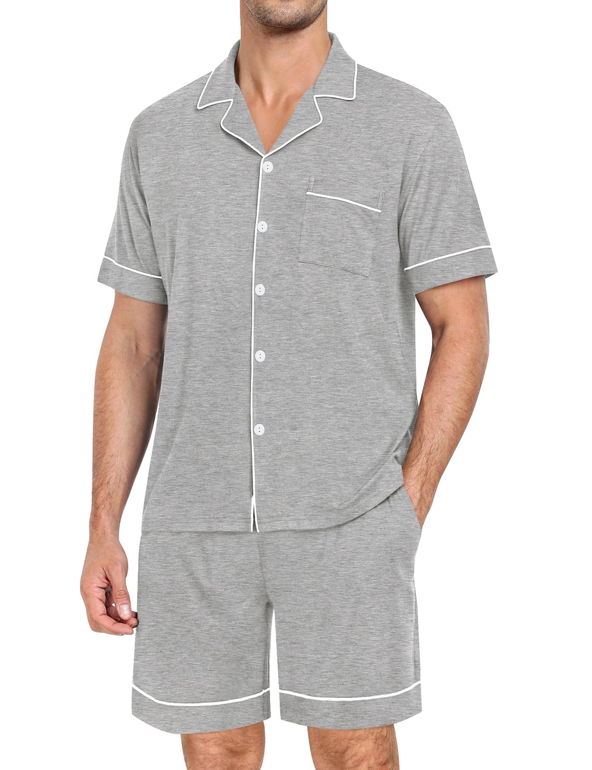 SWOMOG Mens Pajama Set Short Sleeve 2 PCS Sleepwear Button Down Soft Loungewear Modal Set Pj Set with Pockets S-3XL