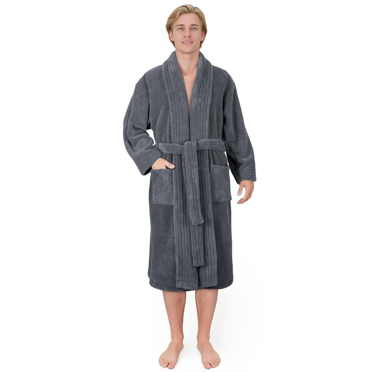 American Soft Linen Luxury Men’s Fleece Bathrobe Soft Warm Lightweight Plush Robe for Men Cozy Absorbent Spa Hotel Quality