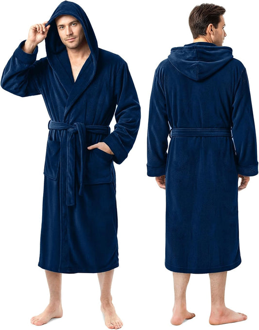 Luxury Ultra Soft Mens Robe with Hood Plush Fleece Long Bathrobe