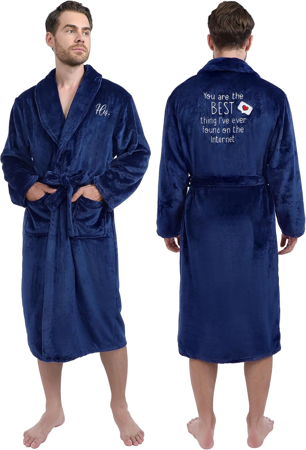Jecery Mens Robe, Soft Plush Flannel Bathrobe with Pockets