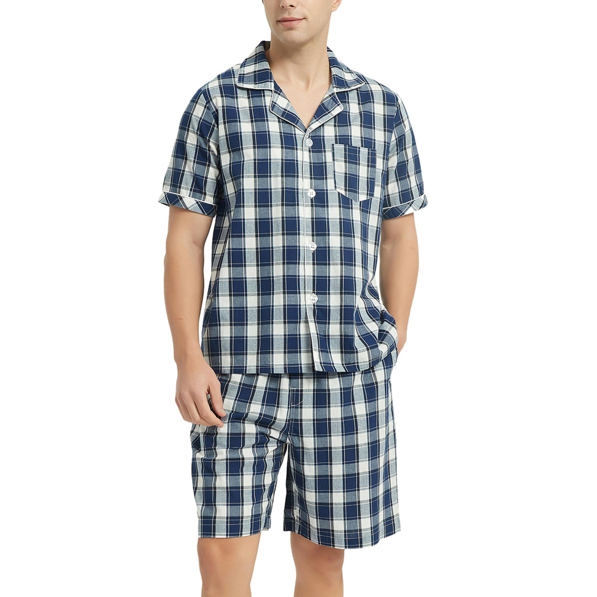 Vulcanodon Mens Cotton Pajama Set Short Sleeve Lightweight Sleepwear