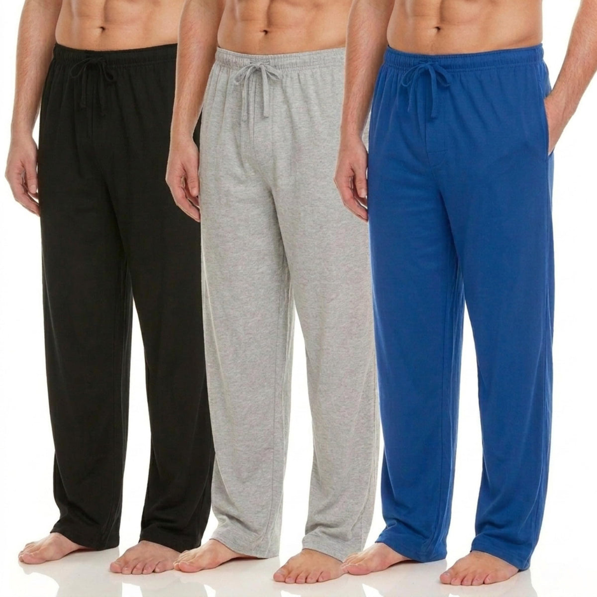 DARESAY Mens Pajama Pants 3 Pack – Soft Knit Lounge Sleepwear with Pockets, Elastic Waist & Drawstring, Up to 3XL