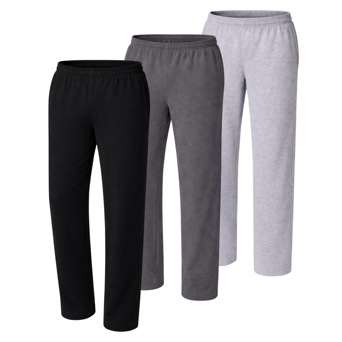 Hanes Men's Sweatpants Pack - 3-Pack - Essentials Midweight Cotton Jersey Lounge Pants - Open Bottom - Pockets - 32"