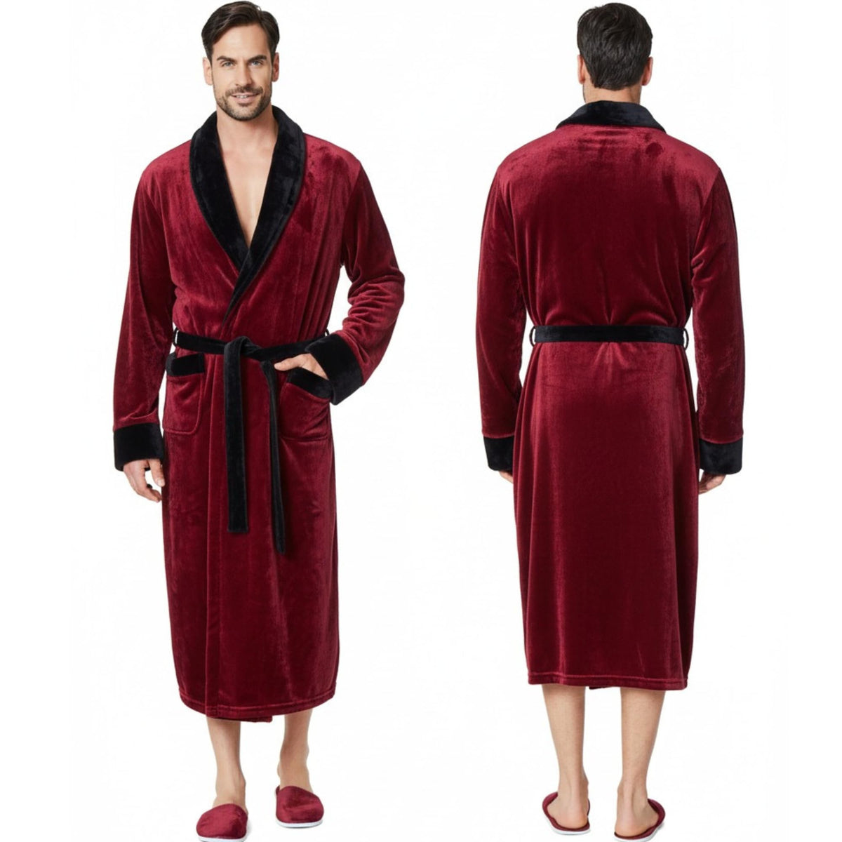 Lotus Linen Personalized Men's Plush Robe - Luxury Hooded Fleece Bathrobe with Custom Embroidery
