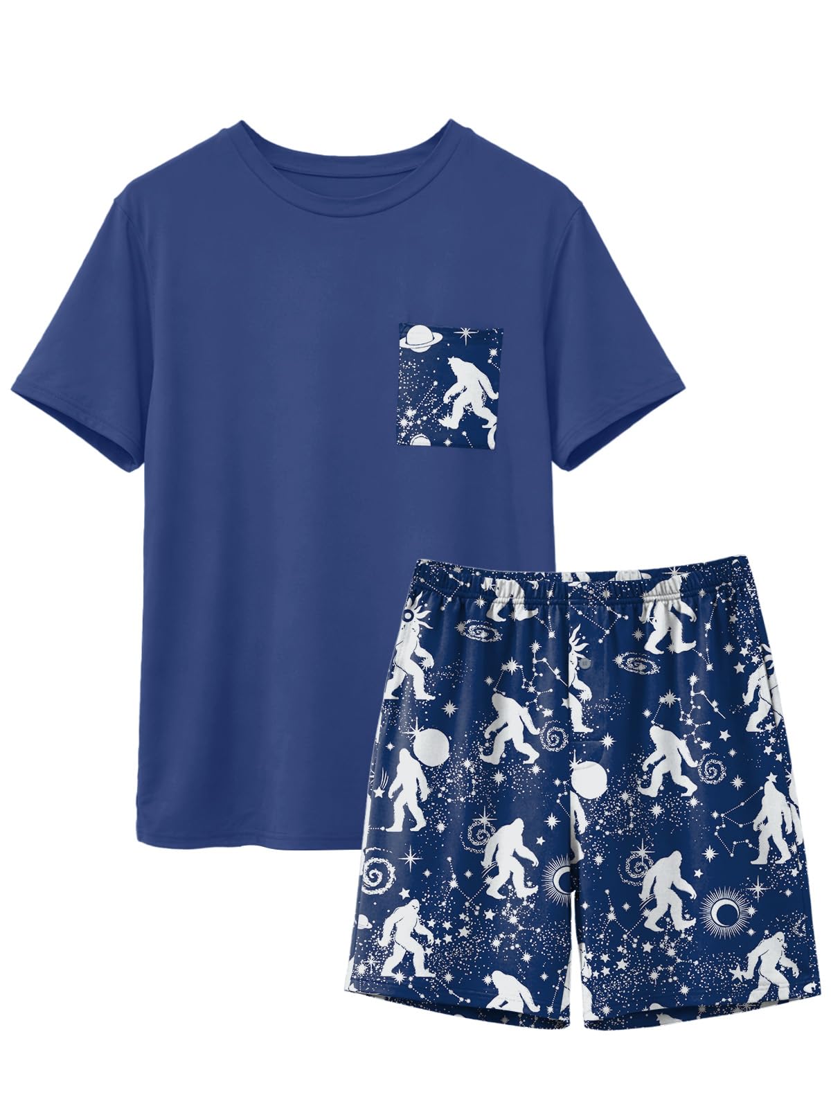 Feiersi Mens Pajama Set Sleepwear Pjs Lightweight Quick Dry Soft Short Sleeve Sleep Set With Pockets