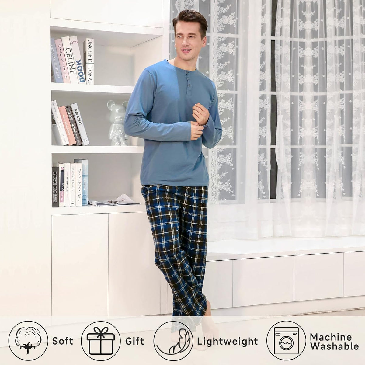 DG Hill Mens Pajama Pants - Pajamas Set Flannel PJ Pants for Men Cotton Top