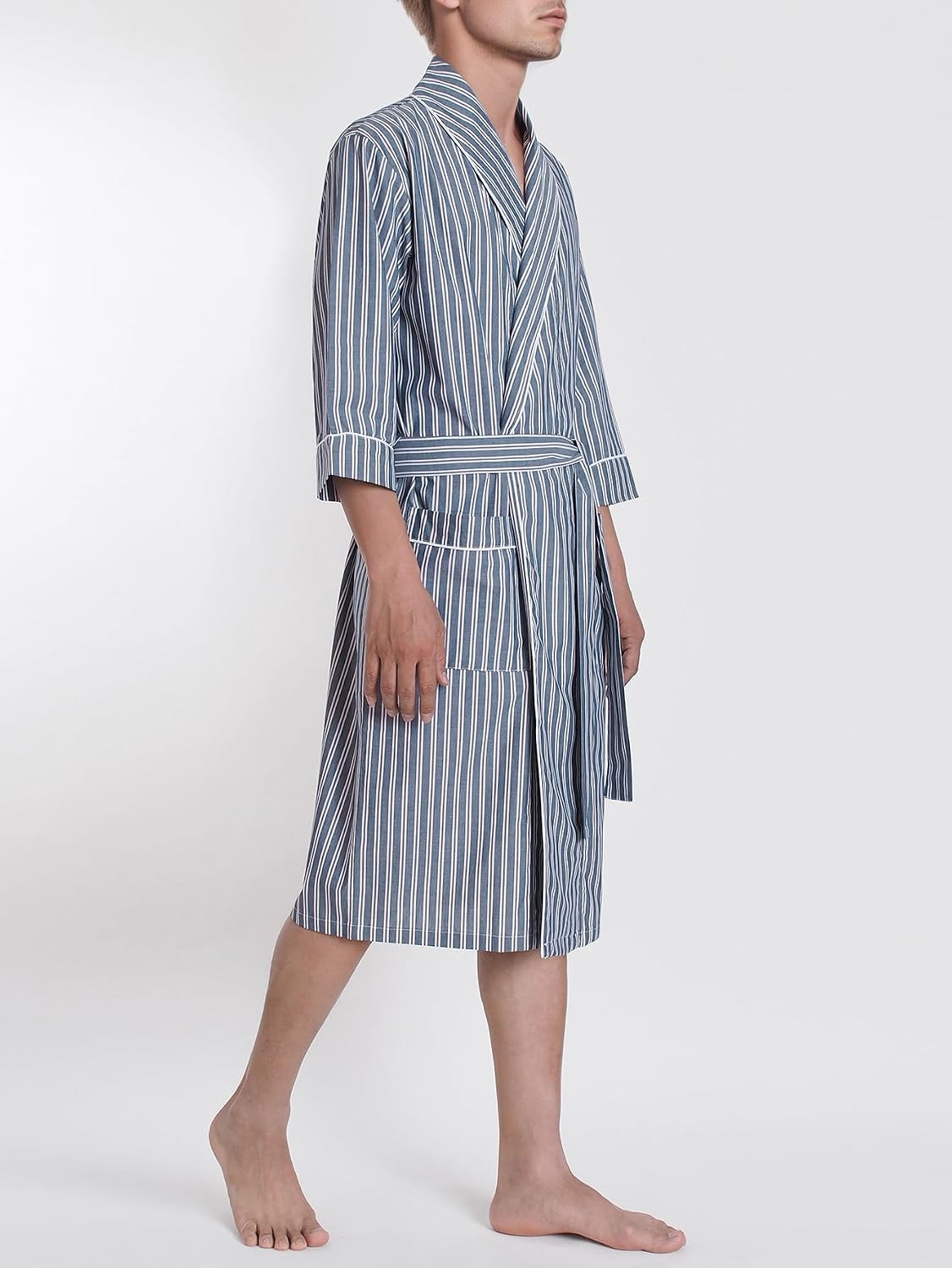 Latuza Men's Woven Cotton Robe Lightweight Summer Short Sleeve Bathrobe