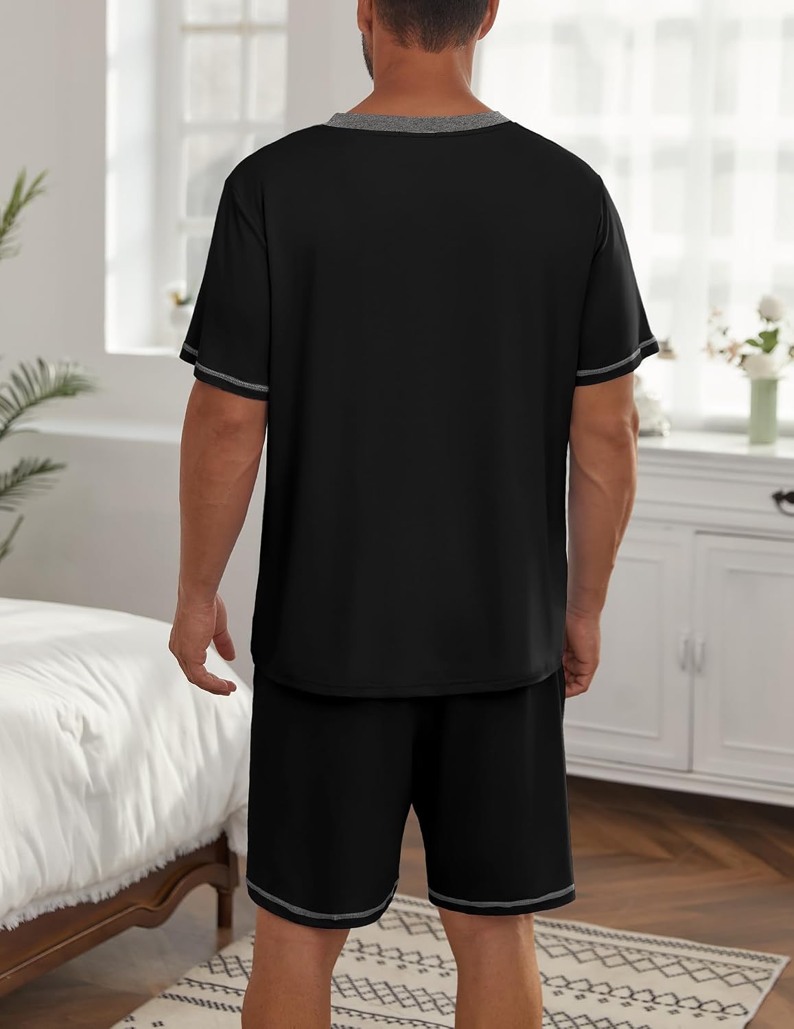 Ekouaer Men's Pajama Sets Shorts Short Sleeve Pj Sets Loungewear Lightweight Lounge Sets with Pockets