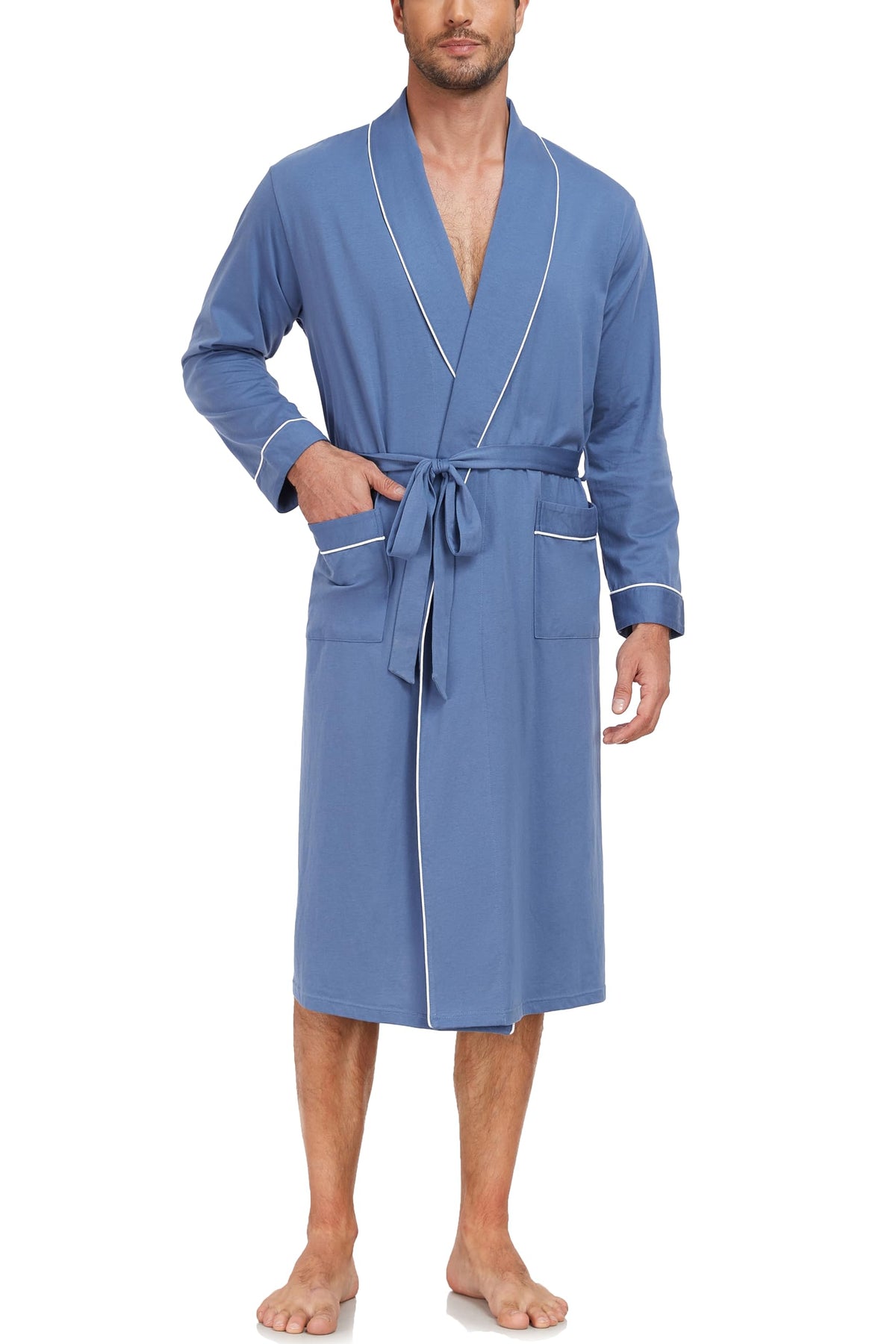 EA'S SECRET Men's 100% Cotton Robes Lightweight Long Sleeve Kimono Bathrobe Soft Over the Knee Sleepwear