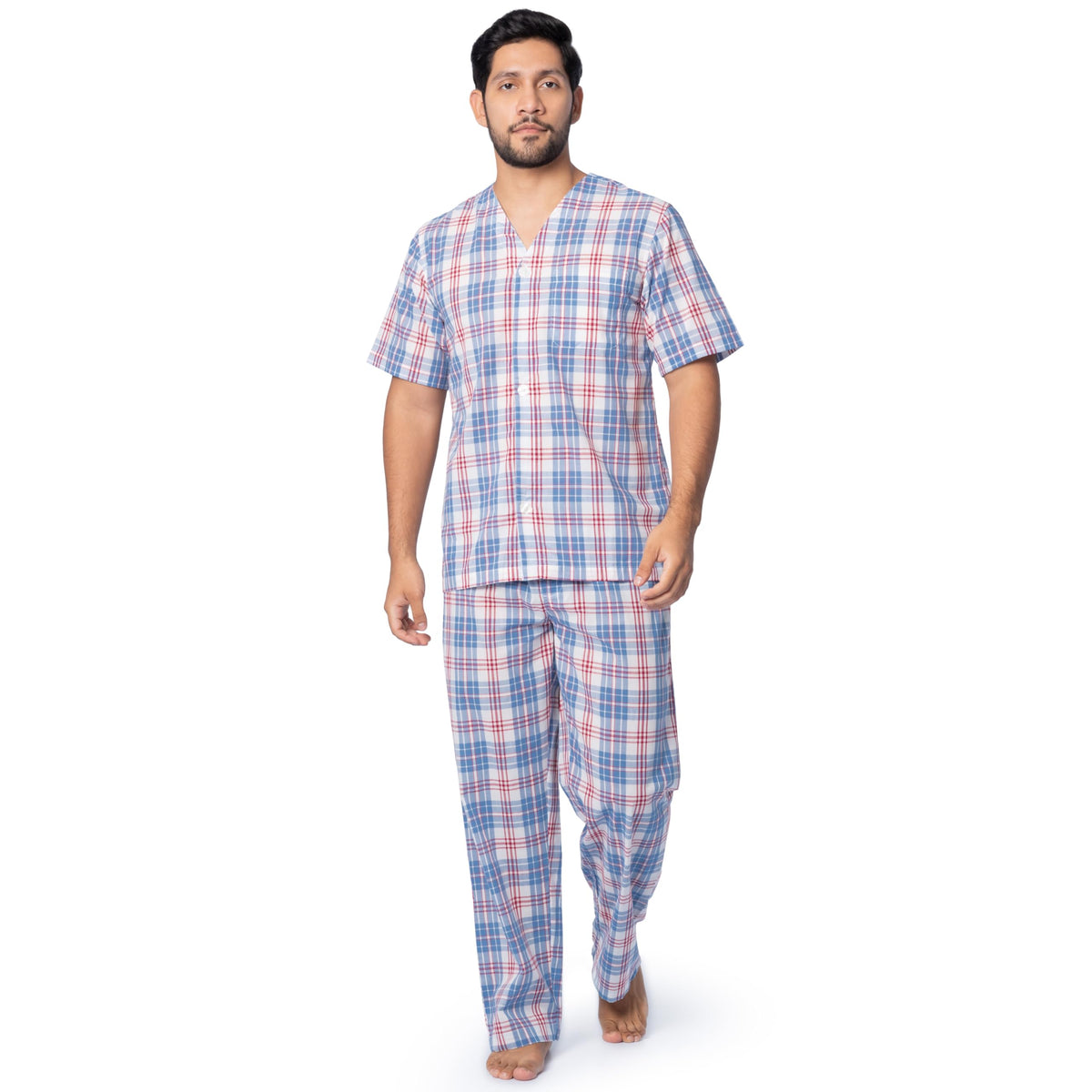 Fruit of the Loom Men's Broadcloth Short Sleeve Top and Long Pants Pajama Set