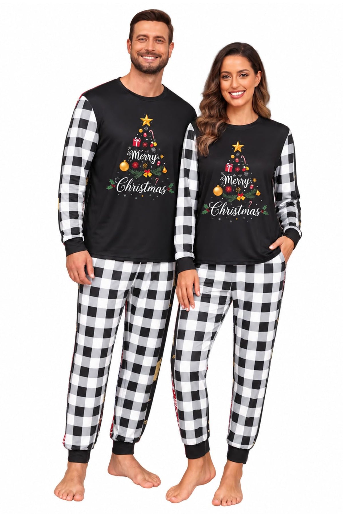 PrinStory Pajamas Set for Men & Women Long Sleeve Soft Sleepwear S-2XL