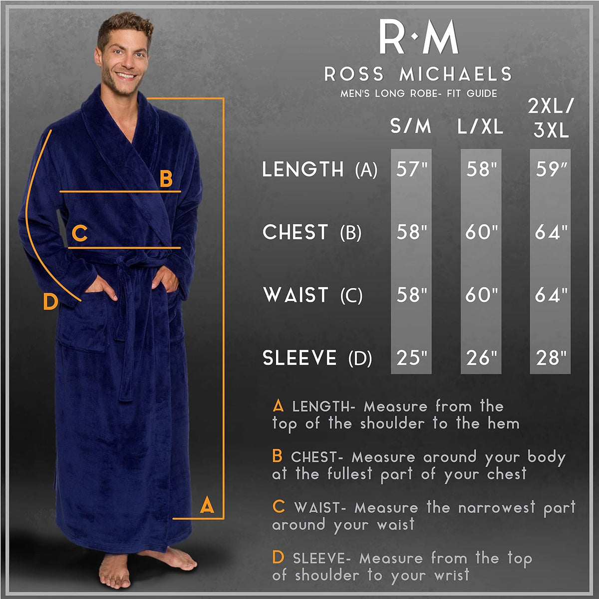 Ross Michaels Mens Robe Big & Tall - Long Plush Shawl Collar Fleece Bathrobe