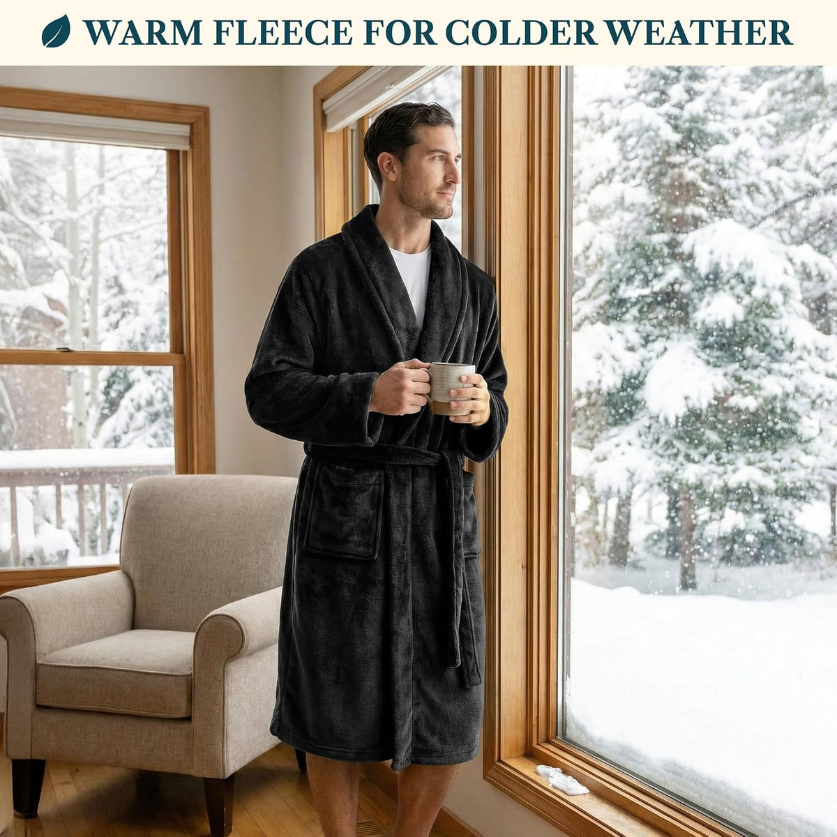 PAVILIA Mens Soft Fleece Bathrobe Lightweight Long Robe for Men Shower Bath