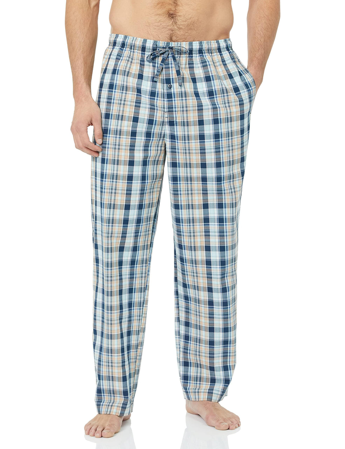 Amazon Essentials Men's Cotton Poplin Straight-Fit Pajama Pants with Pockets, Elastic Waist, Drawstring