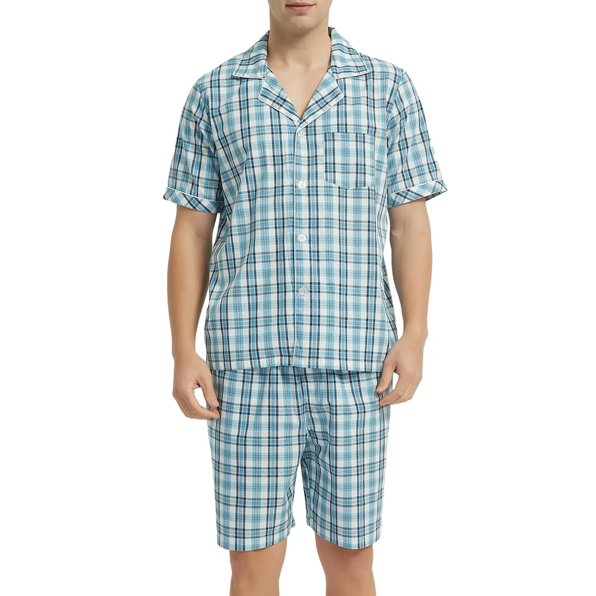 Vulcanodon Mens Cotton Pajama Set Short Sleeve Lightweight Sleepwear