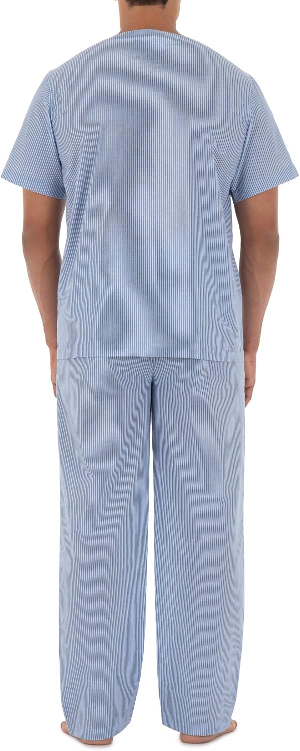 Fruit of the Loom Men's Broadcloth Short Sleeve Top and Long Pants Pajama Set