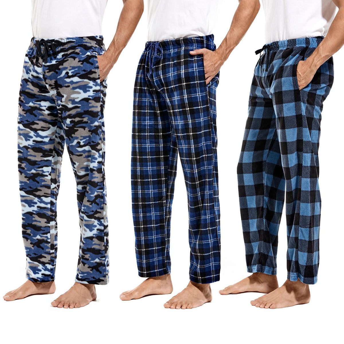 DG Hill 1Pack or 3Pack Mens PJ Pajama Pants Bottoms Fleece Lounge Pants Sleepwear Plaid PJs with Pockets Microfleece