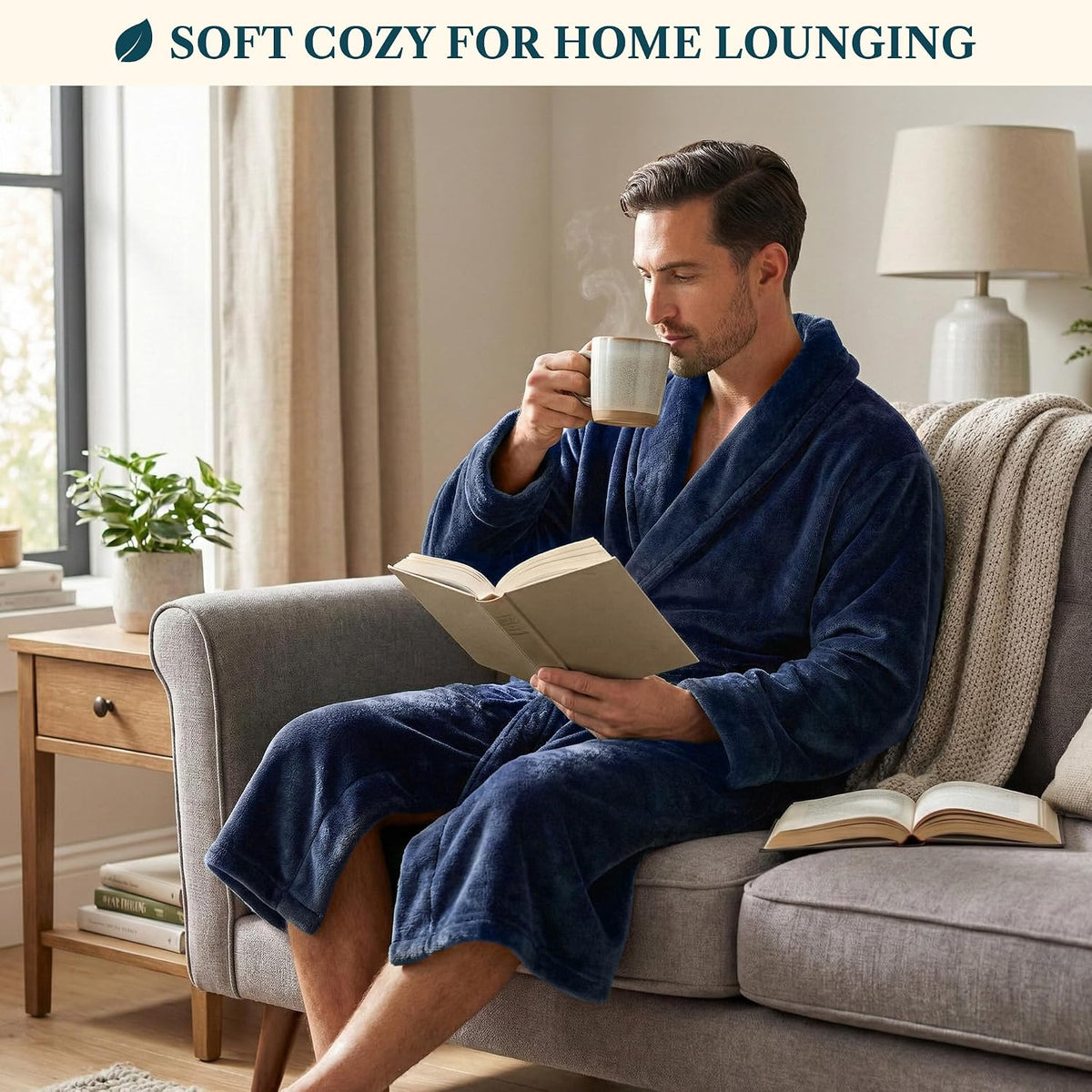 PAVILIA Mens Soft Fleece Bathrobe Lightweight Long Robe for Men Shower Bath