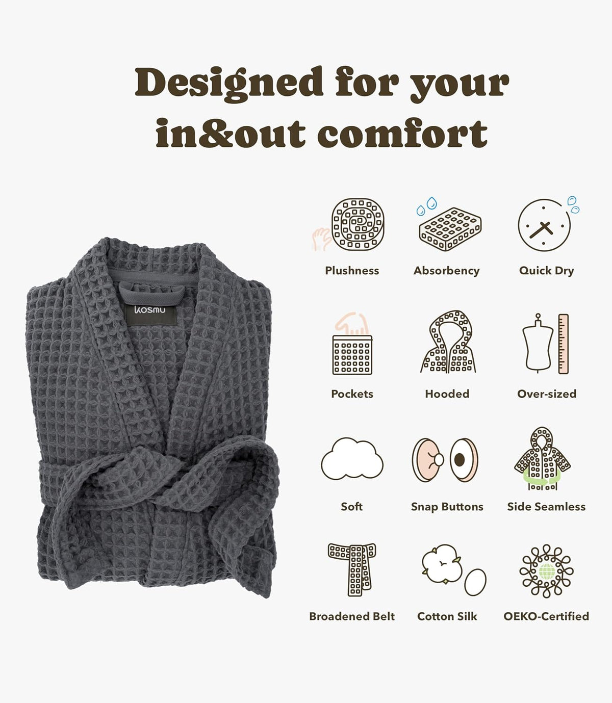 Luxury Organic Japanese Cotton Hotel & Spa Waffle Bathrobe for Men and Women (Hooded/Kimono)
