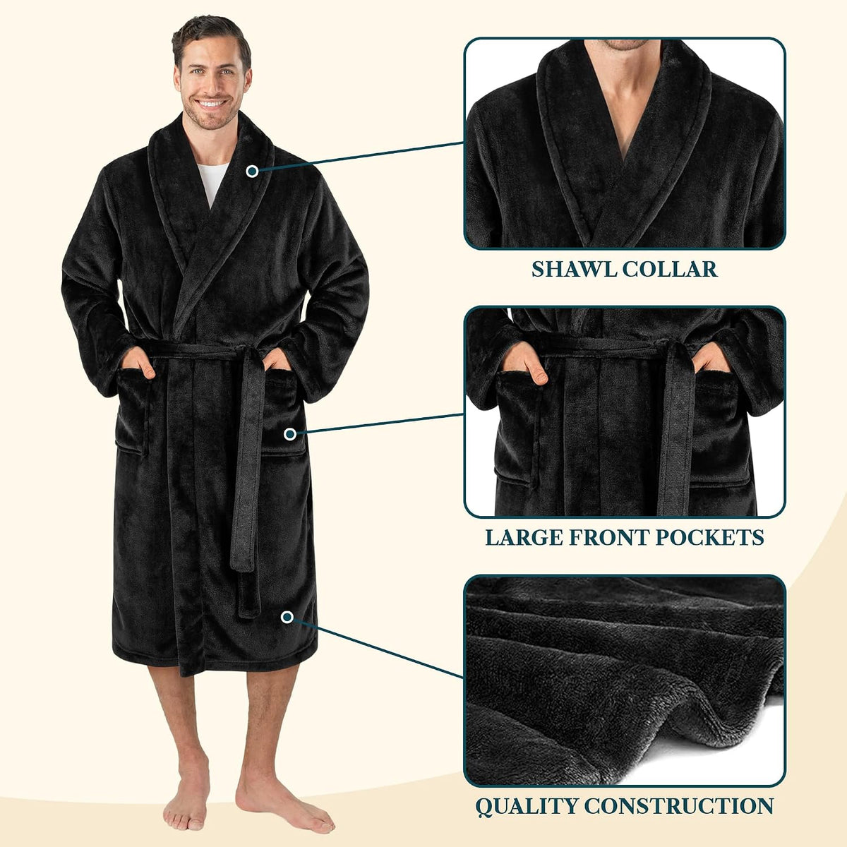 PAVILIA Mens Soft Fleece Bathrobe Lightweight Long Robe for Men Shower Bath