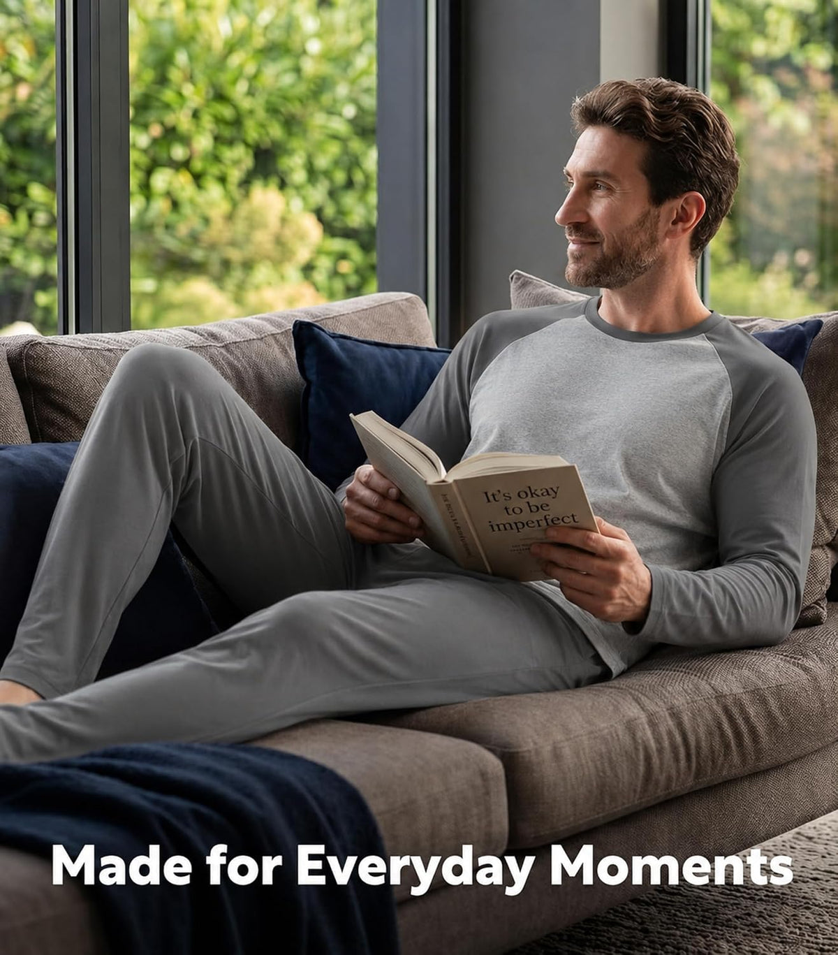 DAVID ARCHY Mens Pajama Set Long Sleeve PJs, Soft Lightweight Sleepwear with Pockets, Comfortable Loungewear for Sleeping
