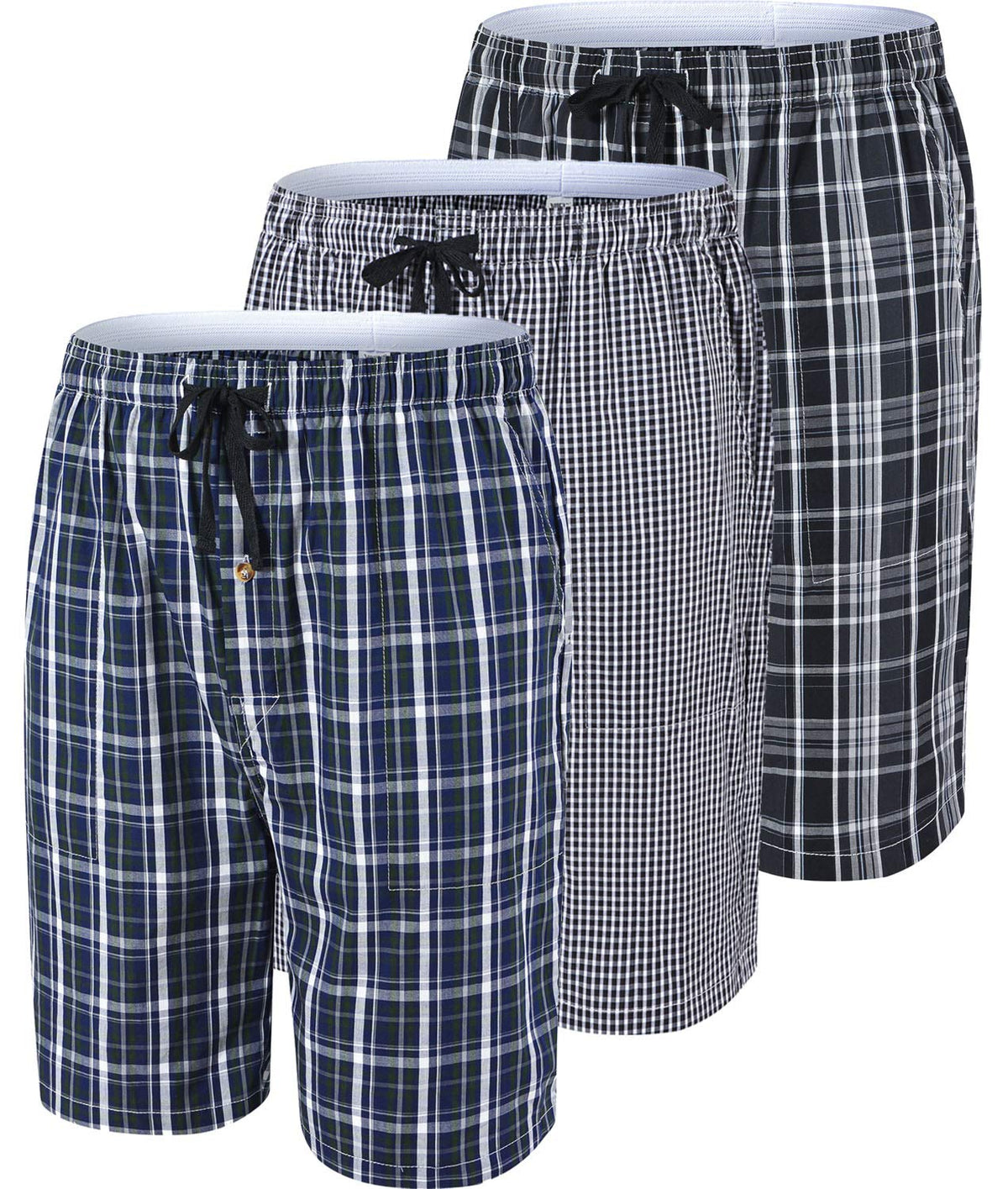 MoFiz Mens Pajama Shorts Woven Cotton Sleep Lounge Shorts 3-Pack Plaid
