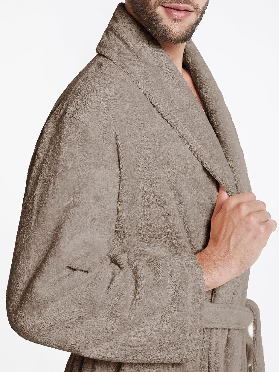 SIORO Mens Terry Bath Robe, Plush Hooded Cotton Cloth Knee-Length Robes for Spa, Shower, Soft Towel Bathrobes with Pockets