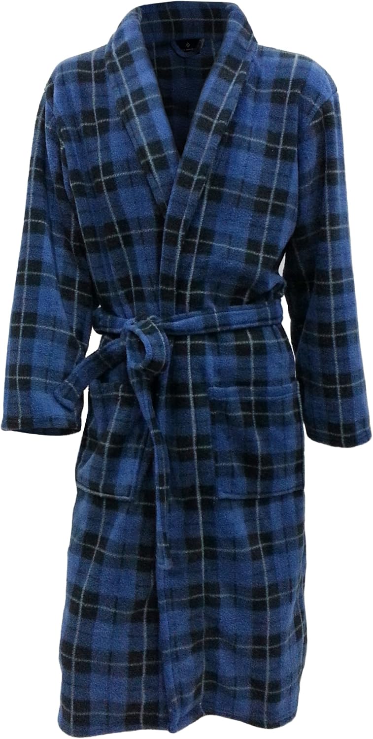 John Christian Men's Fleece Robe Blue Tartan