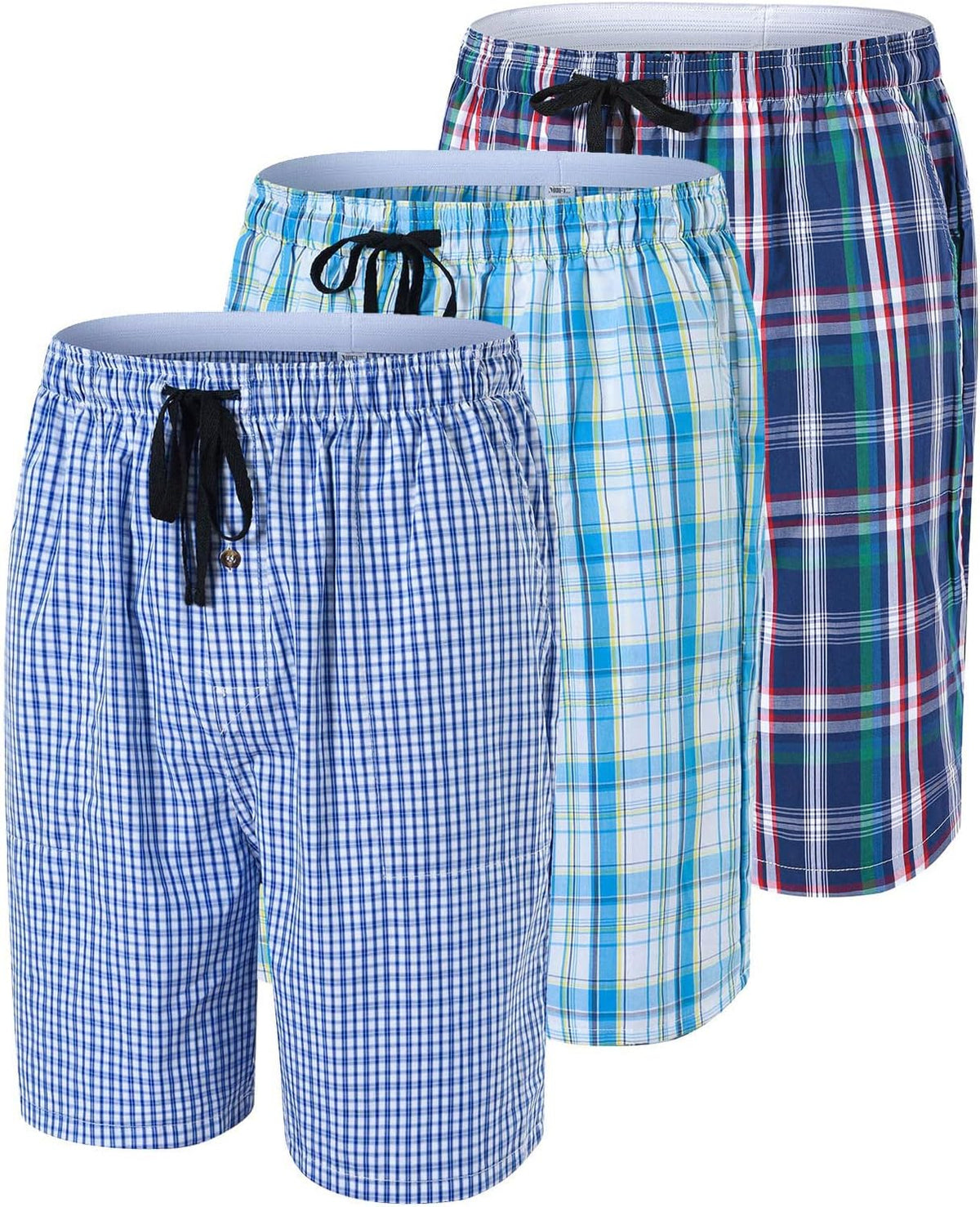 MoFiz Mens Pajama Shorts Woven Cotton Sleep Lounge Shorts 3-Pack Plaid